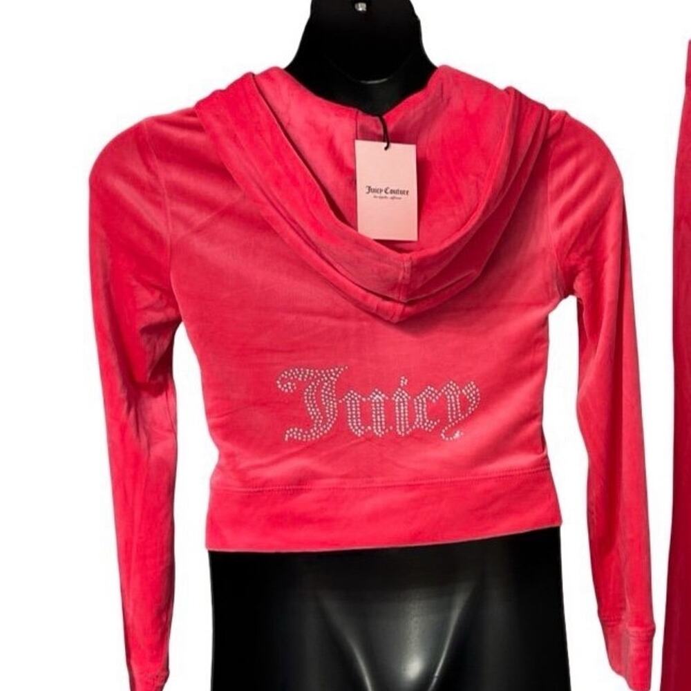 JUICY COUTURE PINK PARTY OG BLING RHINESTONE VELOUR TRACKSUIT HOODIE MED NWT